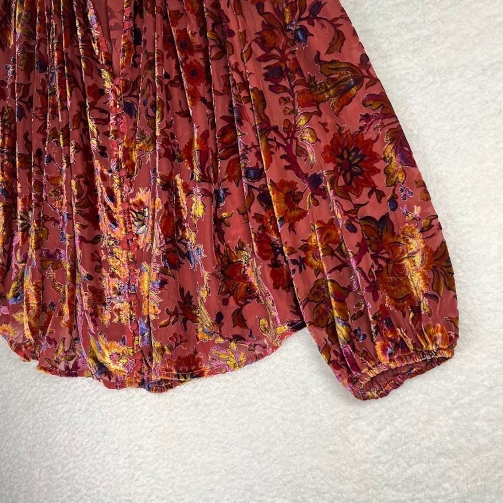 Anthropologie Velvet Burnout Floral Blouse Romantic Boho Prairie Top Womens XL - Picture 3 of 16